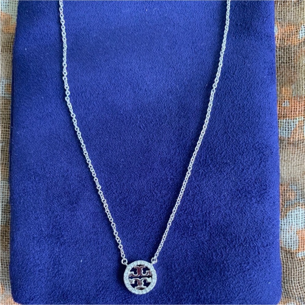 Tory Burch Crystal Logo Circle Necklace - Picture 4 of 7